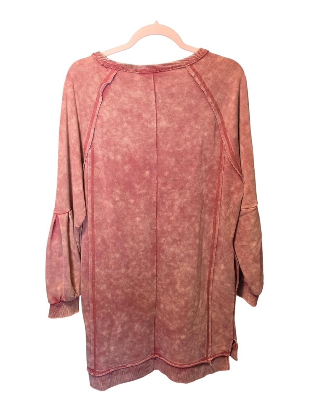 Washed Pink Long-Sleeve Midi Dress with Crew Neck - Picture 2 of 3